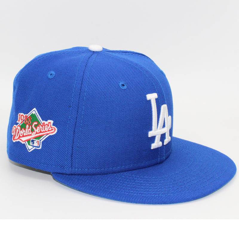 New Era Mens MLB Los Angeles Dodgers World Series 1988 59FIFTY Fitted Hat 70584834 Royal Blue, Sky Blue Undervisor 7 5/8
