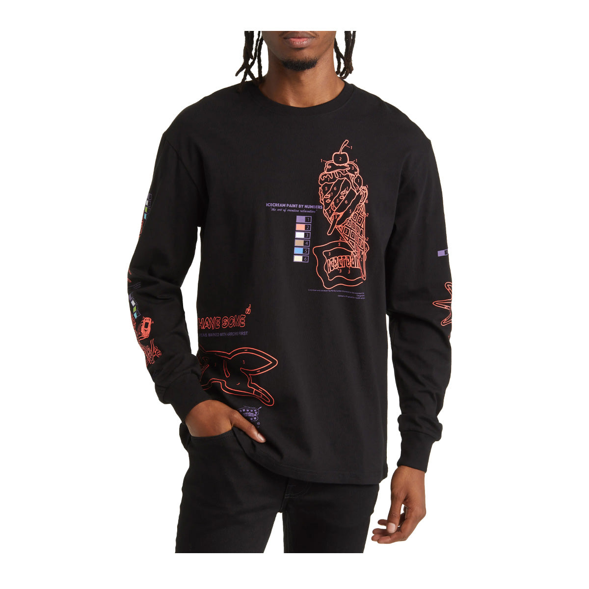 Icecream Mens Follow The Numbers Long Sleeve Knit Crewneck T