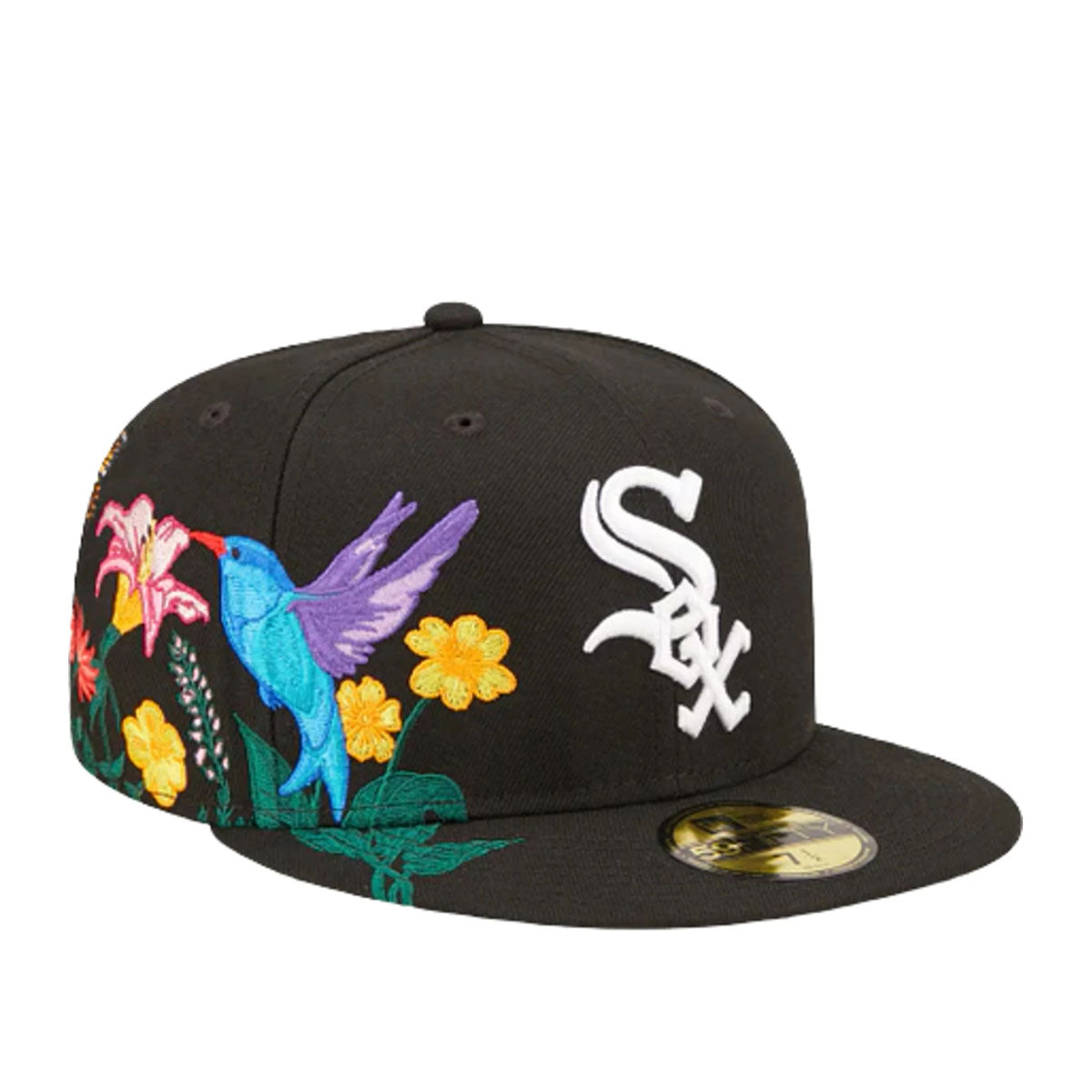 New Era Mens MLB Chicago White Sox Blooming 59Fifty Fitted Hat 60243437  Black, Grey Undervisor