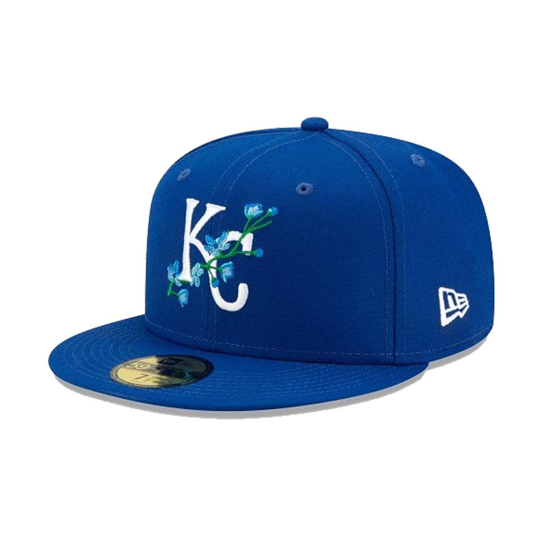 New Era Mens MLB Kansas City Royals Side Patch Bloom 59Fifty Fitted Hat  60288168 Royal Blue, Sky Blue Undervisor