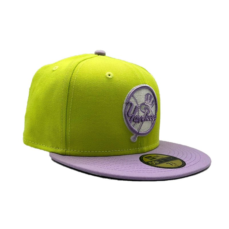 New Era Mens MLB New York Yankees 2T Color Pack 59FIFTY Fitted Hat 60321698 Lime/Lavender, Grey Undervisor 7.75