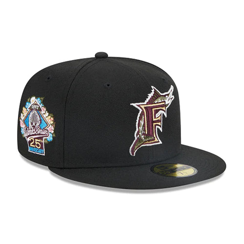 Men's Florida Marlins New Era Black Blooming 59FIFTY Fitted Hat