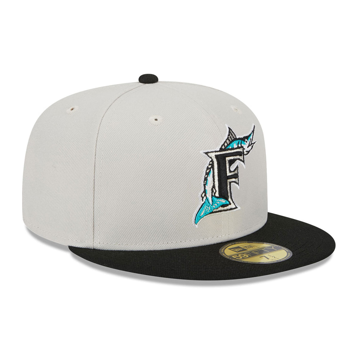 New Era Mens MLB Florida Marlins World Class 59Fifty Fitted Hat 60355958  Beige/Black, Grey Undervisor
