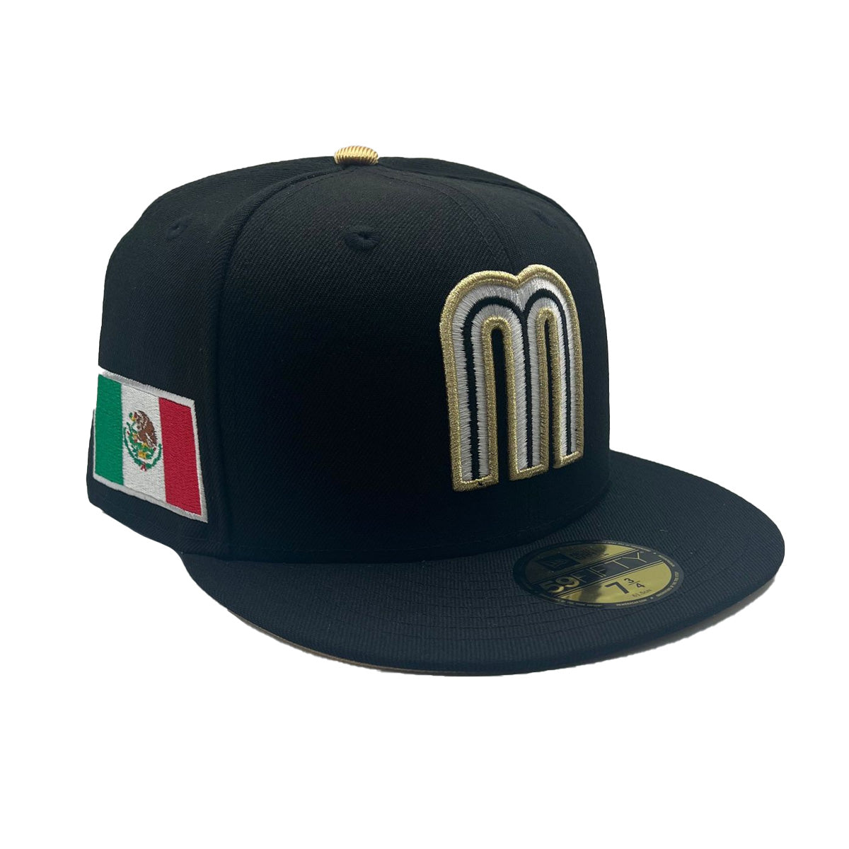 New Era Mens Mexico Wbc World Baseball Classic 59FIFTY Fitted Hat 70774842 Black, Metallic Gold Undervisor 8