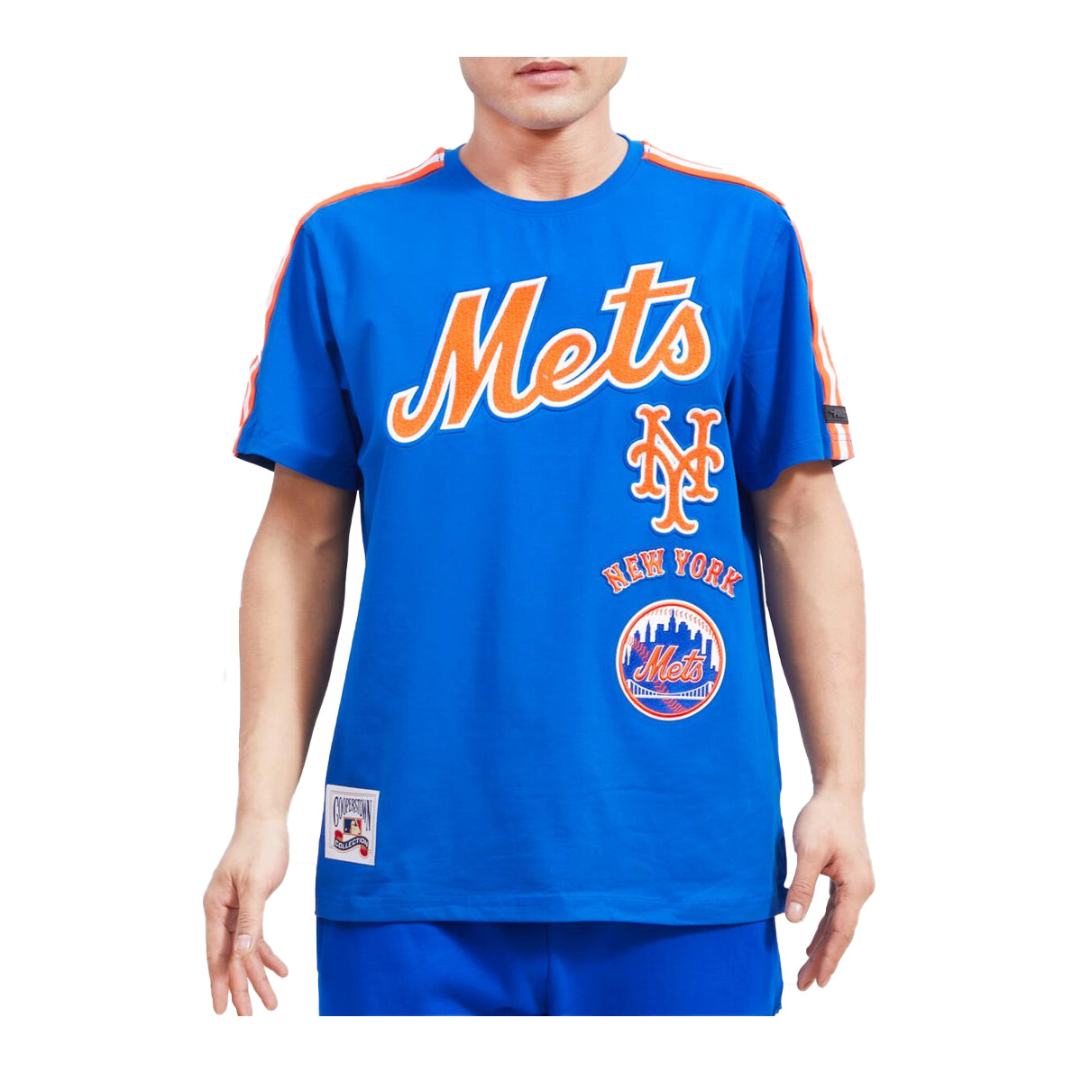 Pro Standard Mens MLB New York Mets Retro Classic Sj Striped Crew Neck T-Shirt LNM135553-RYO Royal Blue/Orange L