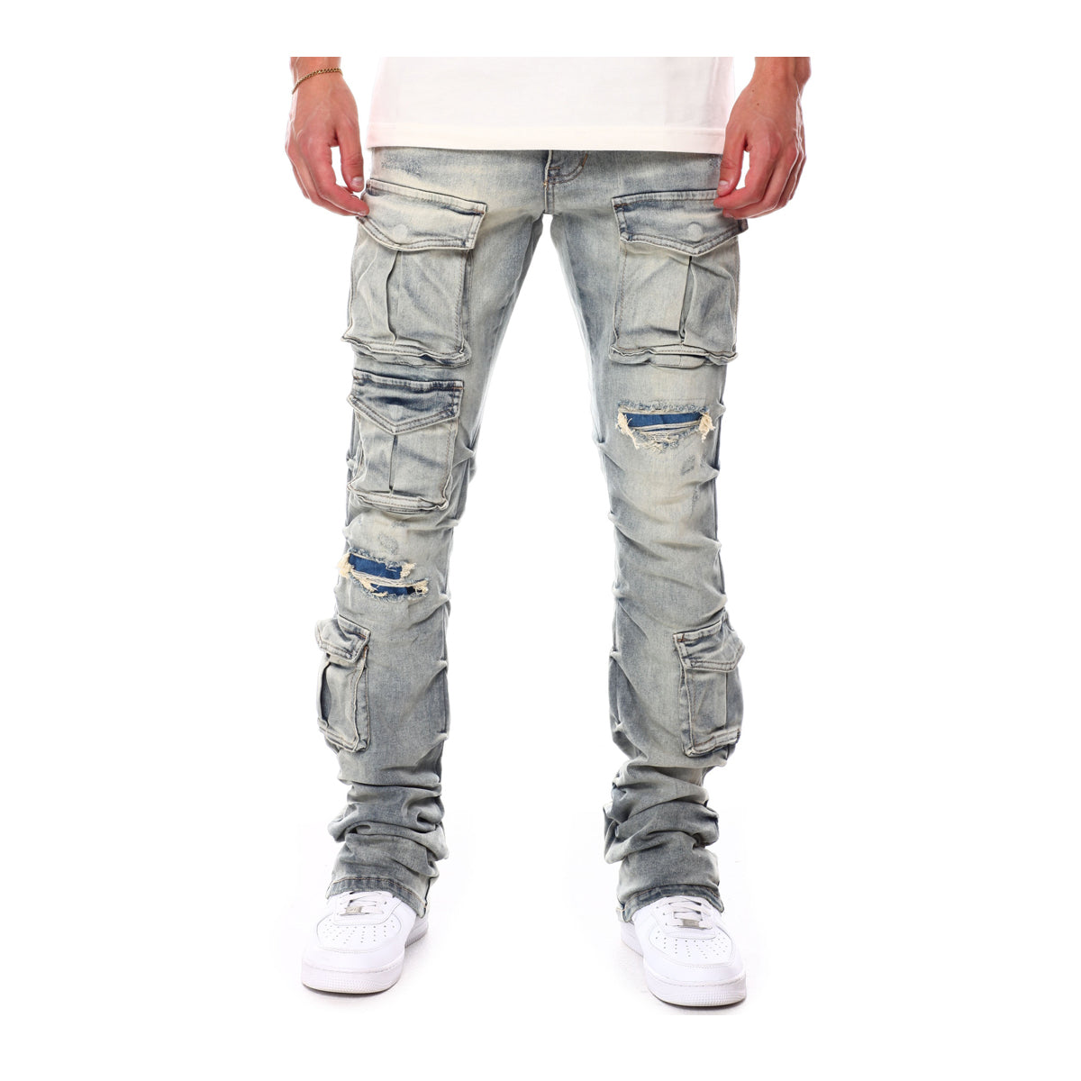 Smoke Rise Mens Utility Denim Stacked Pants JP23543 Clyde Blue
