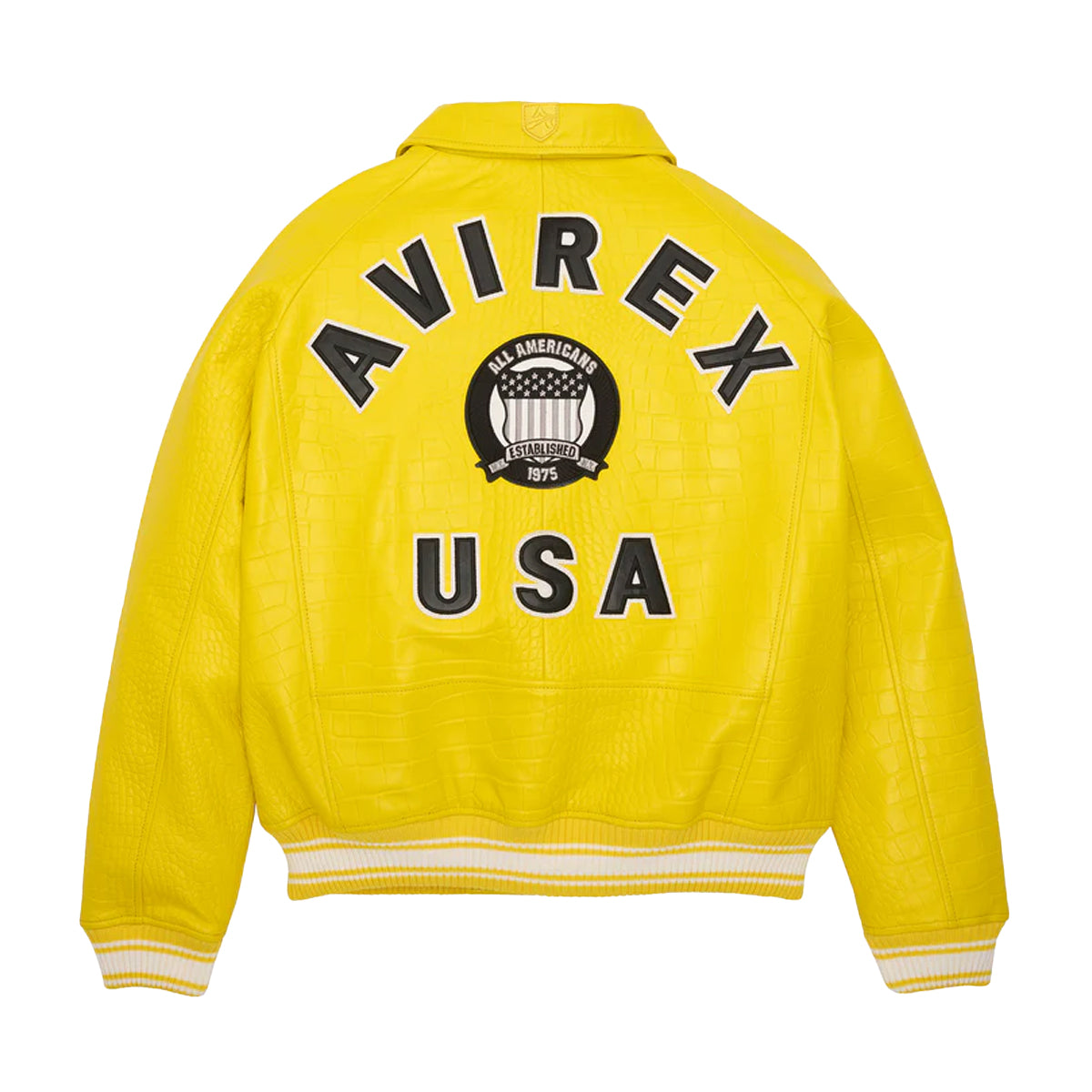 Avirex Mens Vibrant NY Croc AVF222O06-730 Lounge Premium Jacket Varsity Edition Limited Yellow Icon Cognac 
